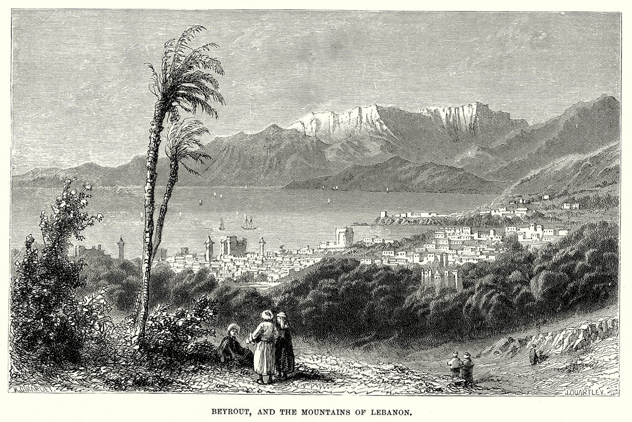 Beyrout en de bergen van Libanon (gravure) door English School