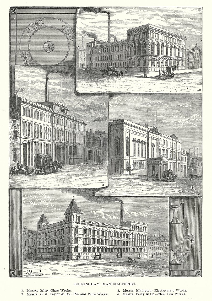 Birmingham Fabrieken (gravure) door English School