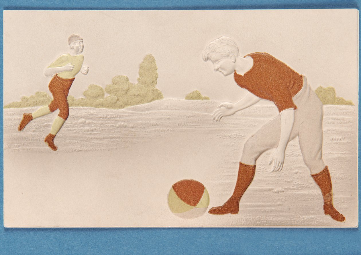 Blanco kaart in reliëf met twee voetballers, ca. 1880s door English School
