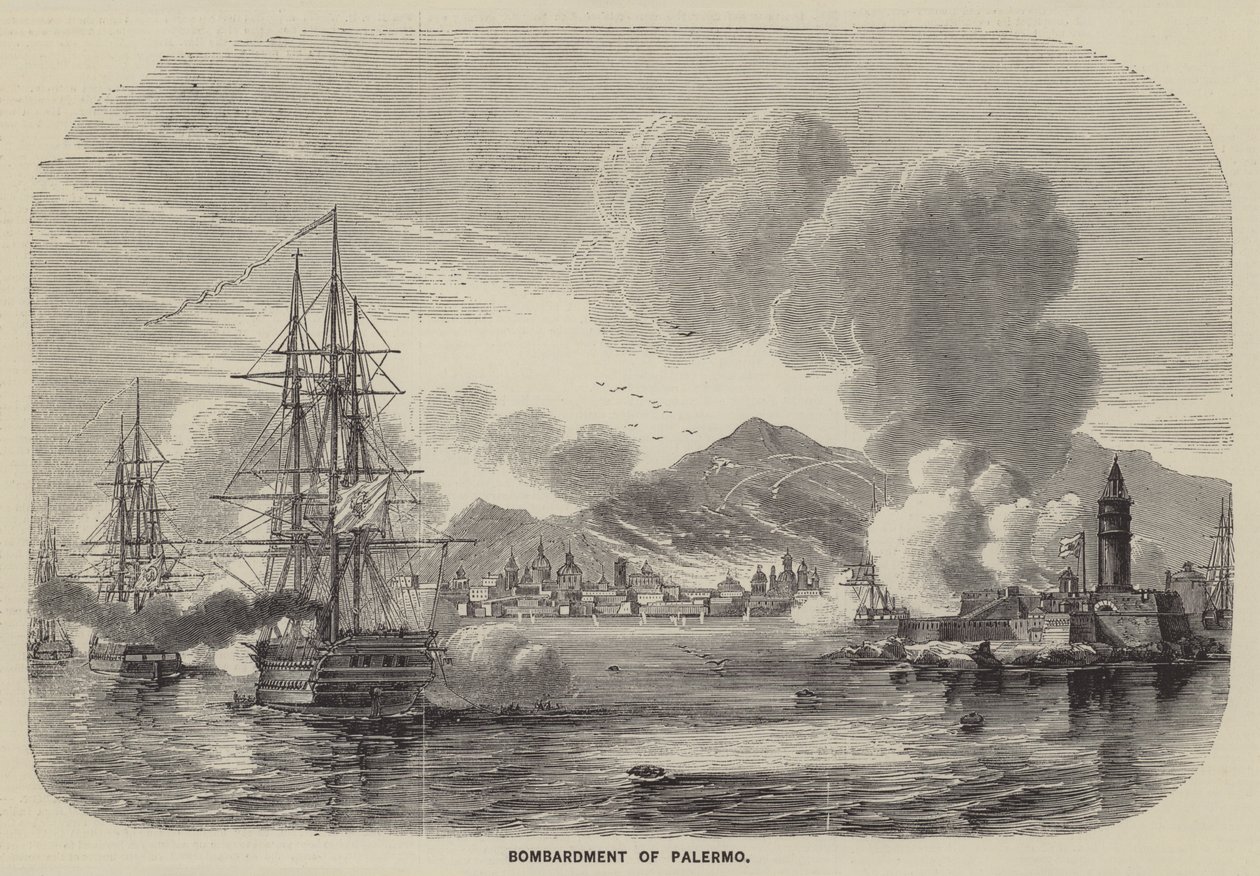Bombardement op Palermo (gravure) door English School