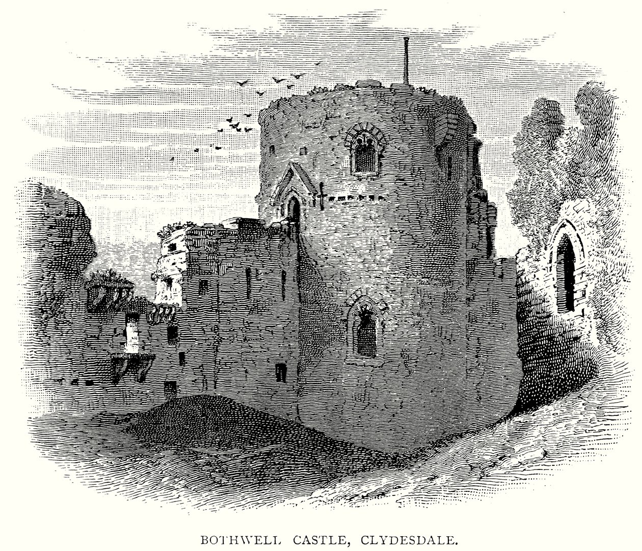 Kasteel Bothwell, Clydesdale (gravure) door English School