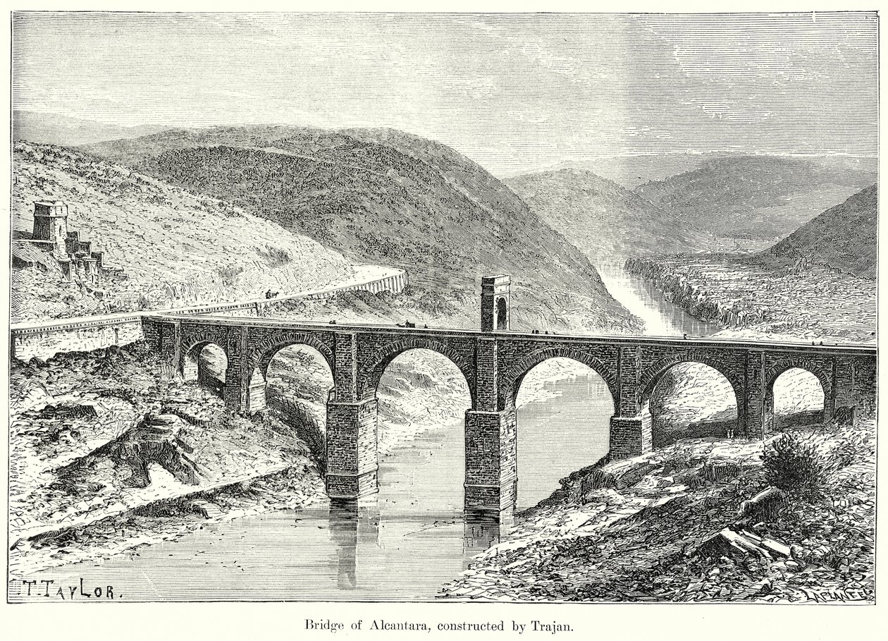 Brug van Alcantara, gebouwd door Trajanus (gravure) door English School