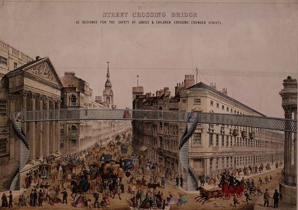Brug over de straat bij Mansion House, ca. 1862 door English School