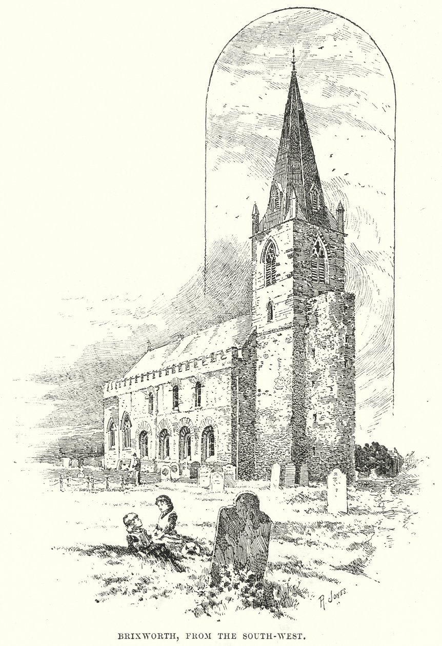 Brixworth, uit het zuidwesten (gravure) door English School