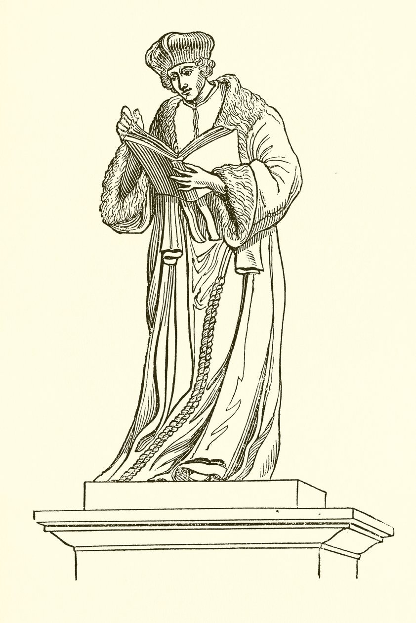 Bronzen standbeeld van Erasmus in Rotterdam (gravure) door English School