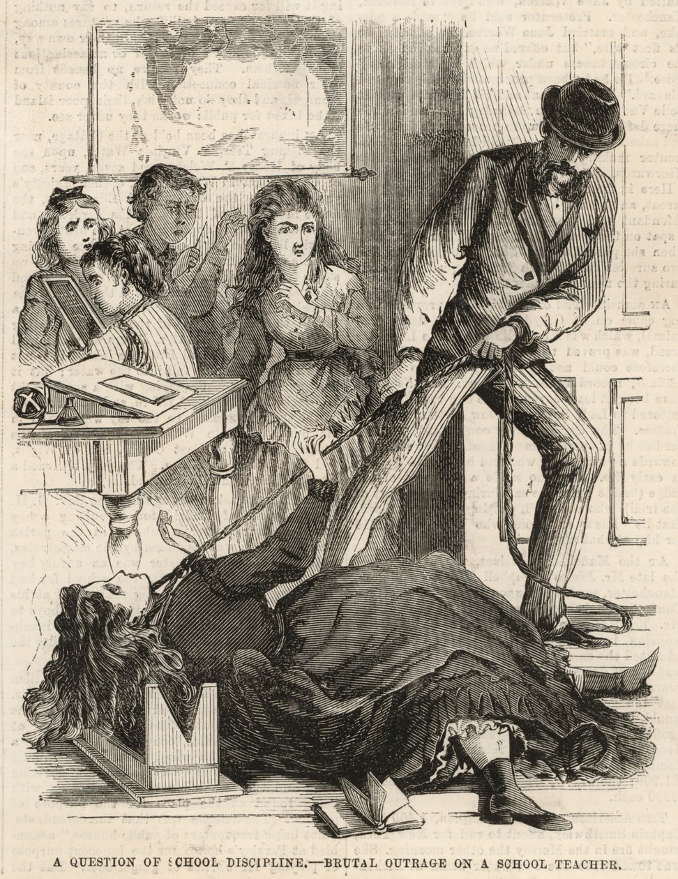 Brutale wandaad op een schoolmeester (gravure) door English School