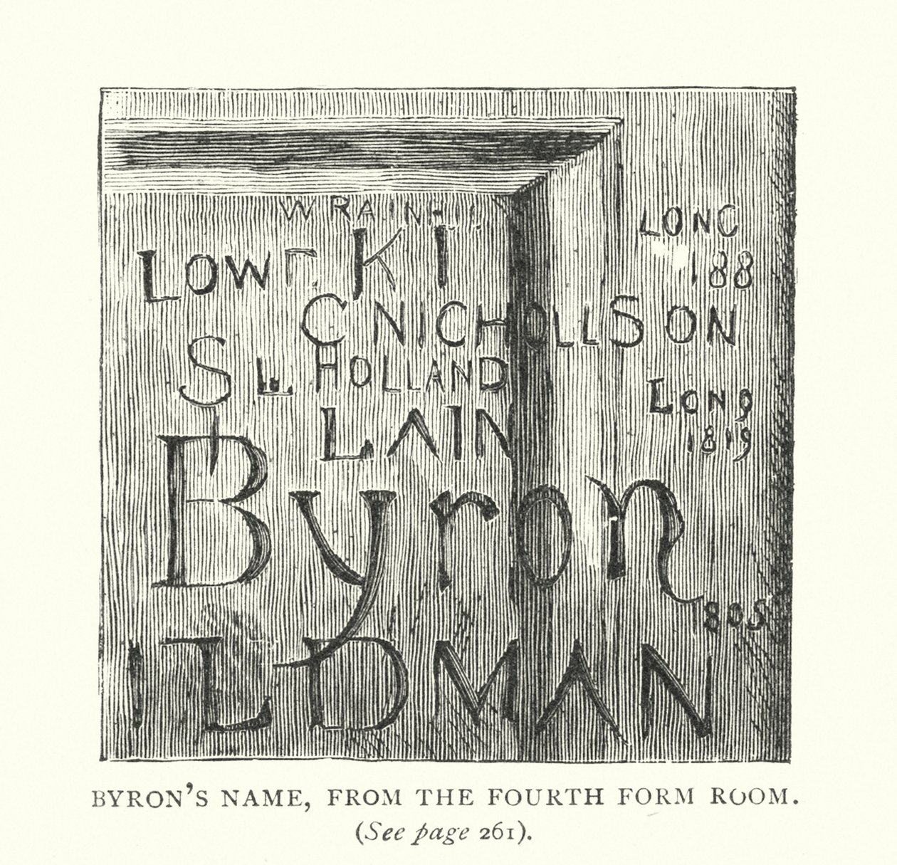 Byrons naam, van de vierde klas (gravure) door English School