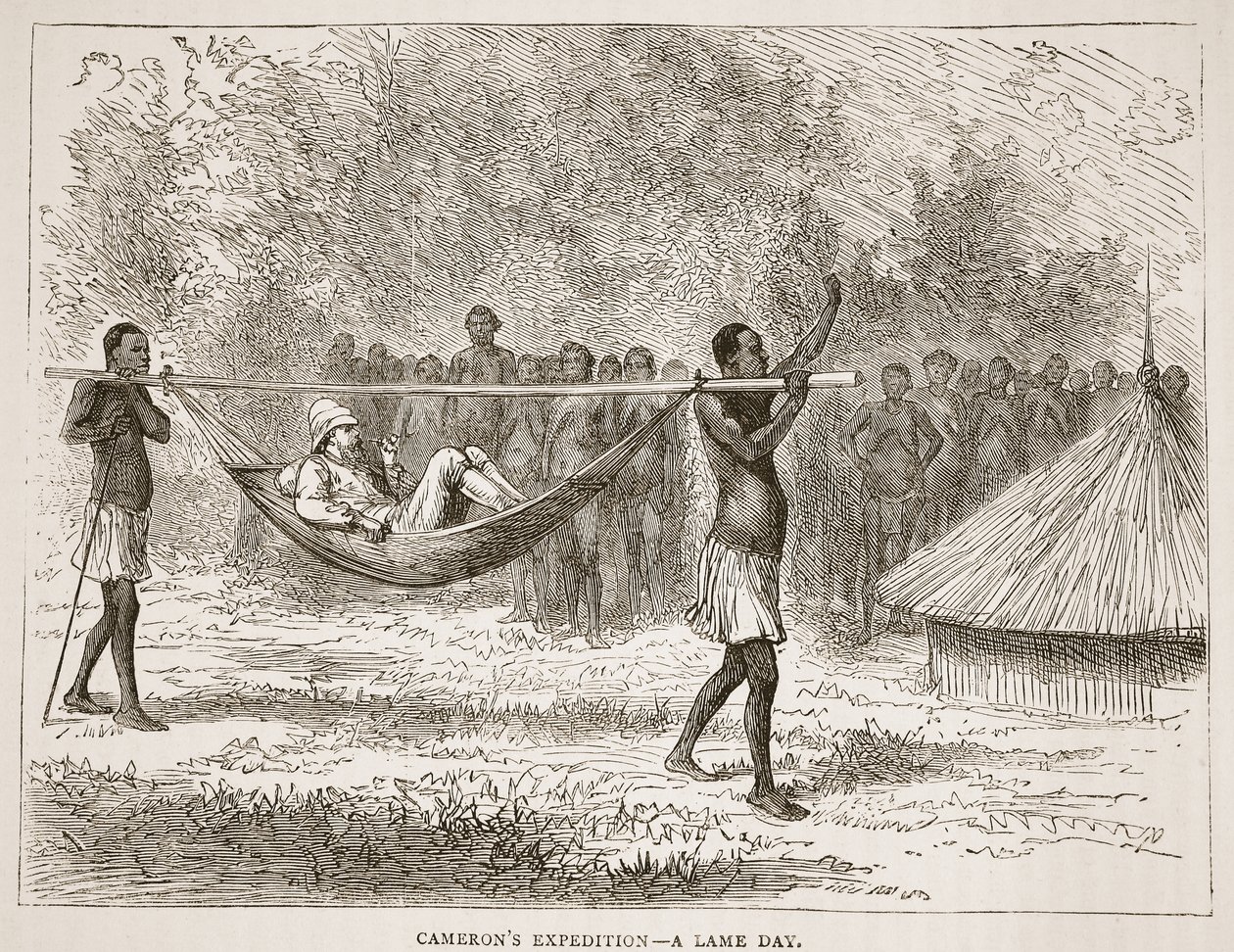Camerons expeditie - een lamme dag, illustratie uit The Pictorial Edition of the Life and Discoveries of David Livingstone door J. Ewing Richie, uitgegeven door A. Fullarton & Co., 1876 door English School