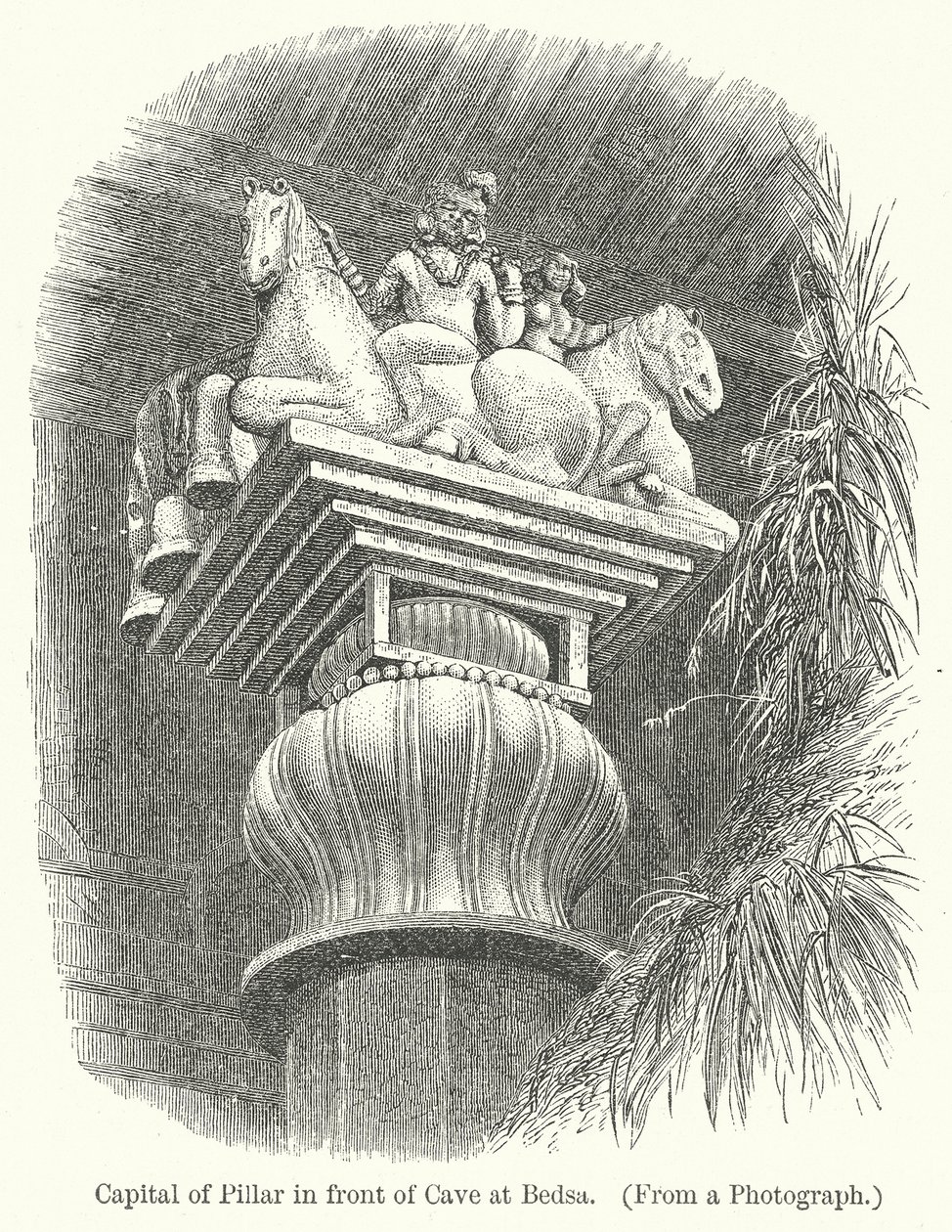 Kapiteel van pilaar voor grot in Bedsa (gravure) door English School