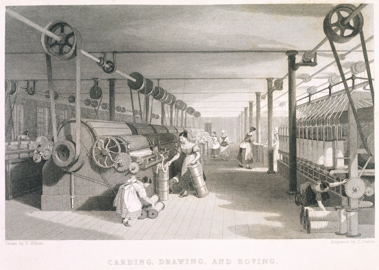 Kaarden, Tekeningen en Roving Textiel (gravure) door English School