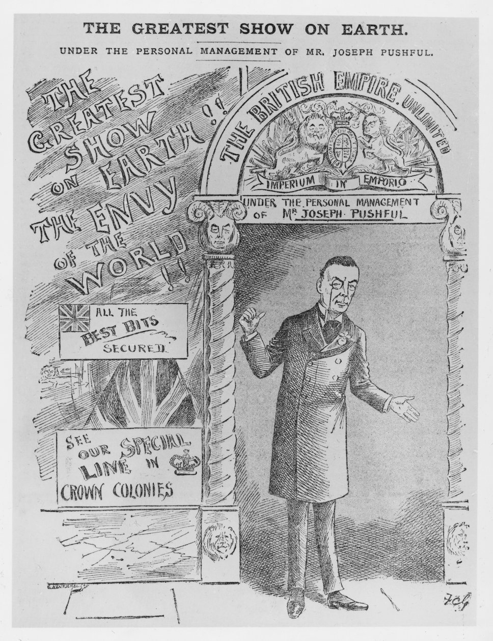 Karikatuur van Joseph Chamberlain als Koloniaal Secretaris, ca. 1900 door English School