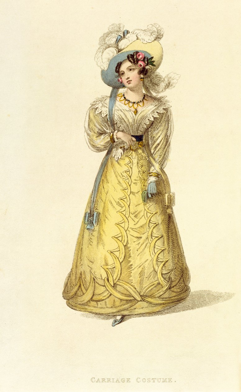 Koetskostuum, modeplaat uit Ackermanns Repository of Arts, ca. 1827 door English School