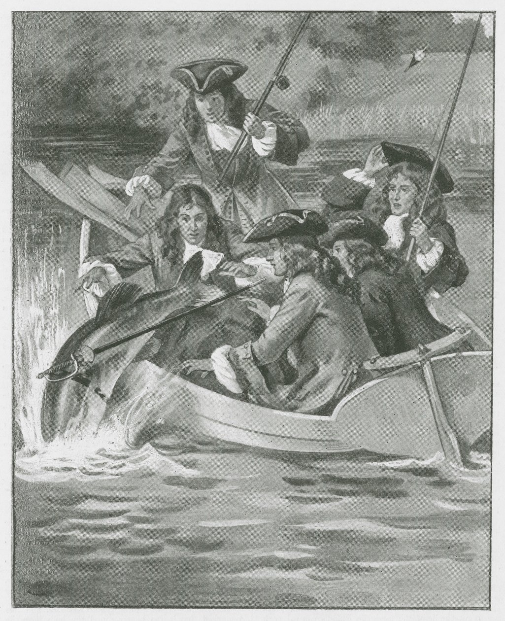 "De riem en het zwaard van de schildknaap met zich meedragend" (litho) door English School