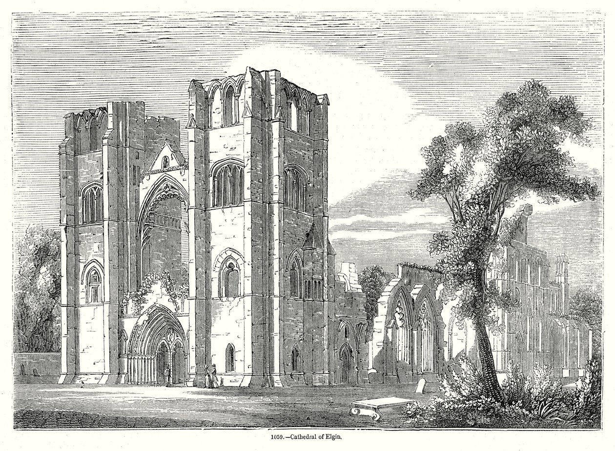 Kathedraal van Elgin (gravure) door English School