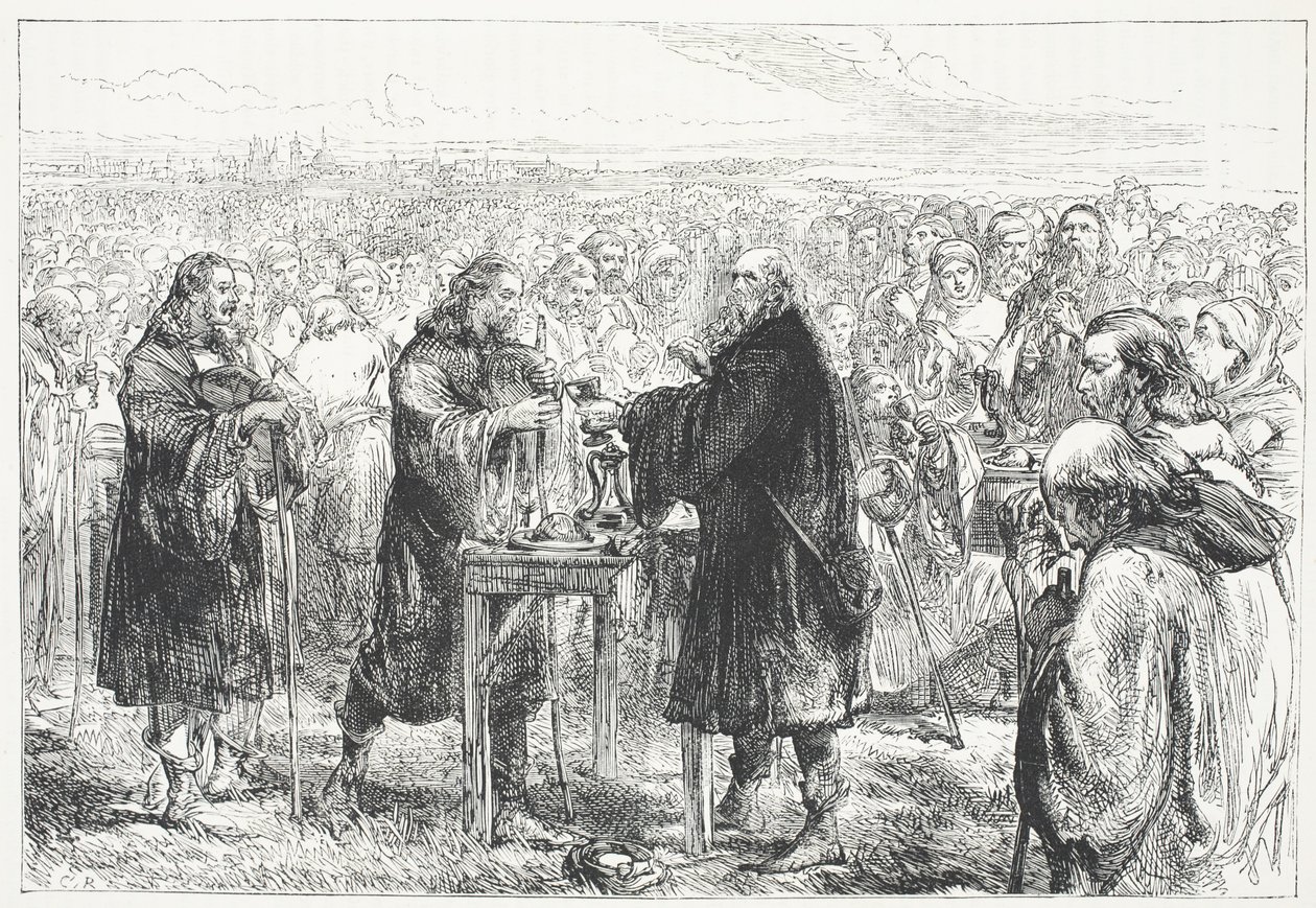 Viering van de eucharistie door de Hussieten in een veld nabij Praag, illustratie uit The History of Protestantism door James Aitken Wylie (1808-1890), gepubliceerd 1878 door English School