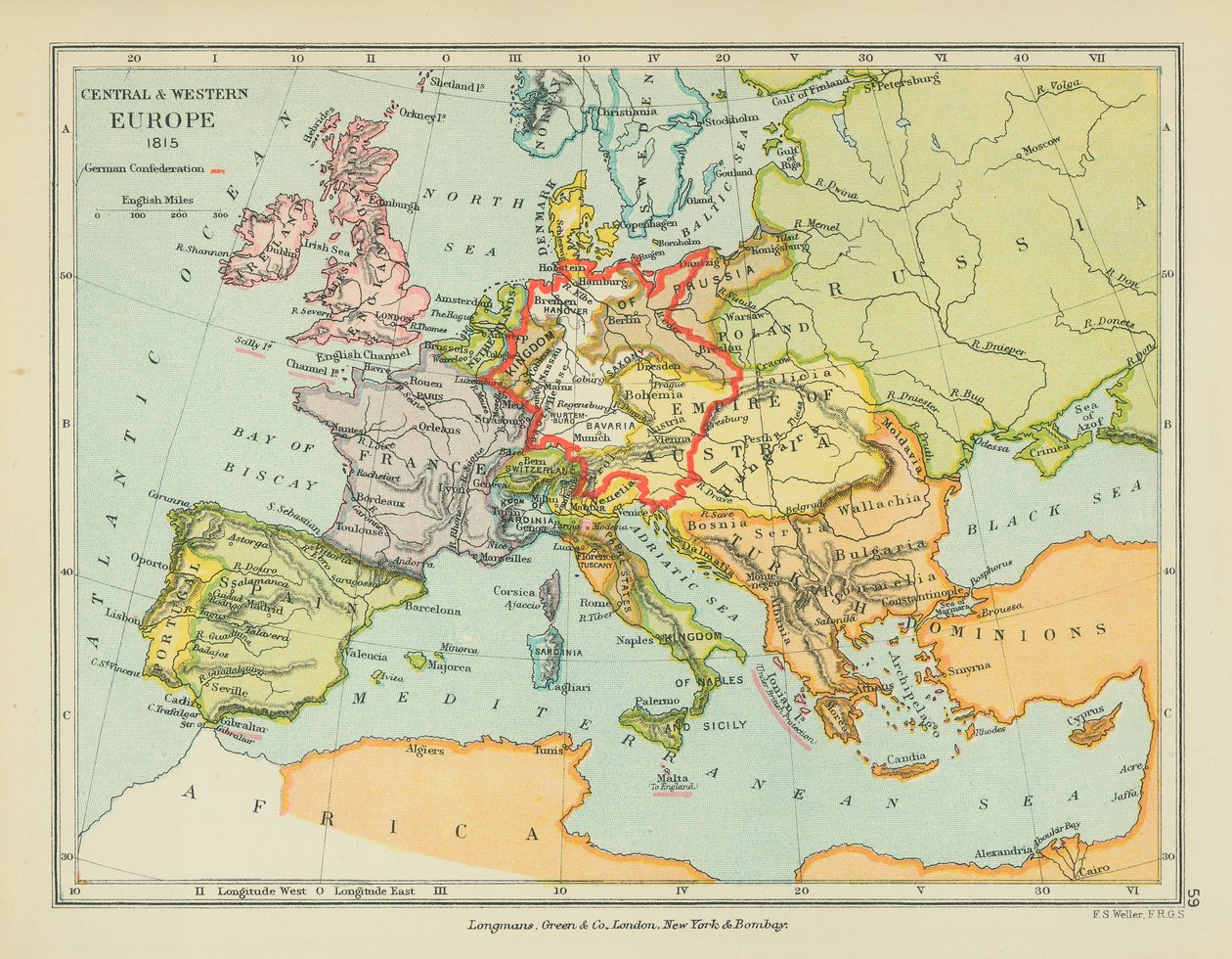 Centraal-  West-Europa (kleurenlitho) door English School