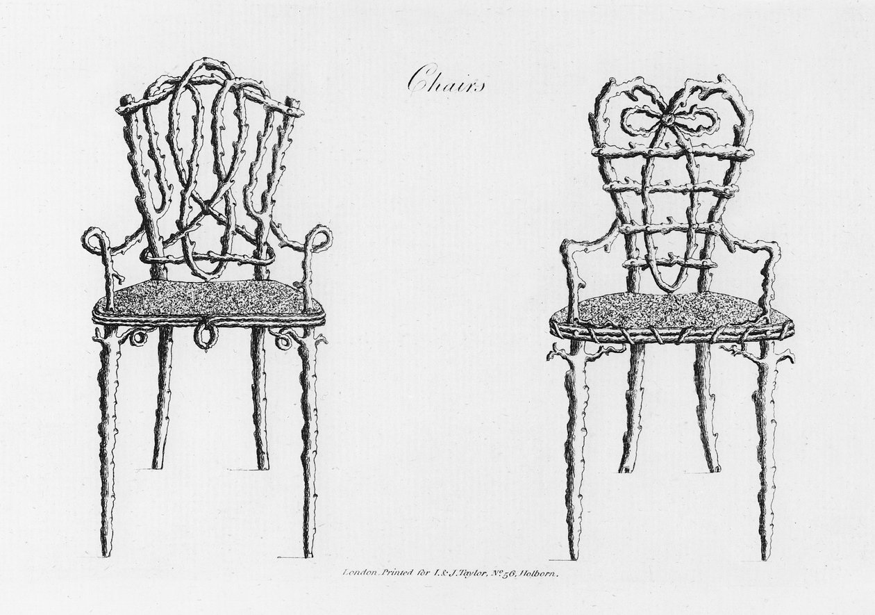 Stoelen, uit Grotesque Architecture, or Rural Amusement, door William Wrighte, gepubliceerd in 1768 door English School