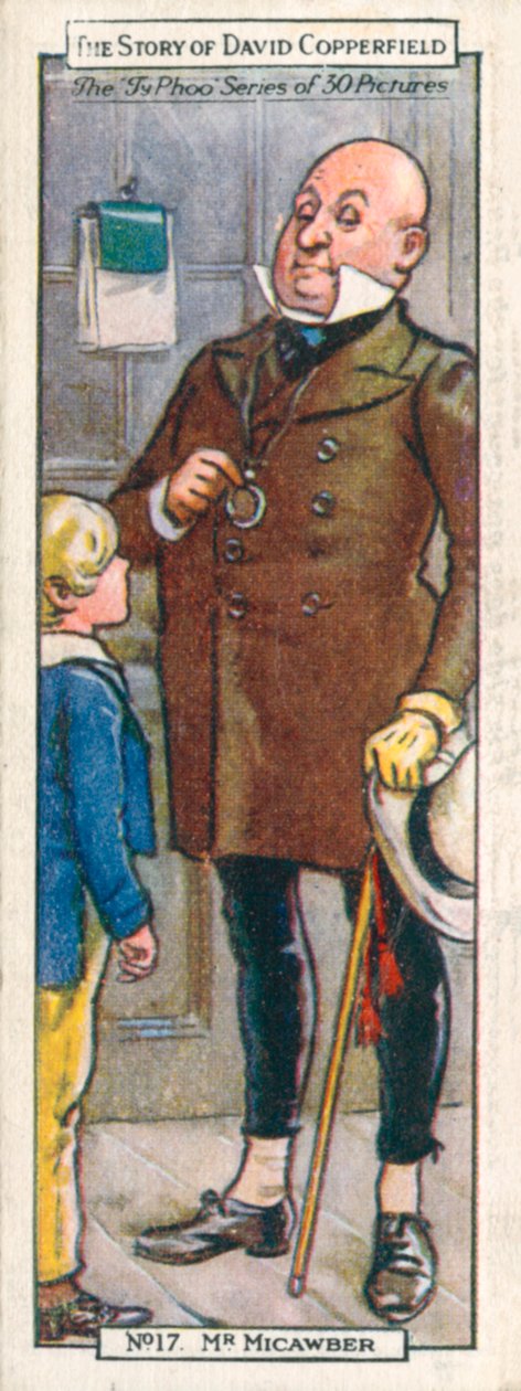 Personages uit David Copperfield: Mr Micawber (kleurenlitho) door English School