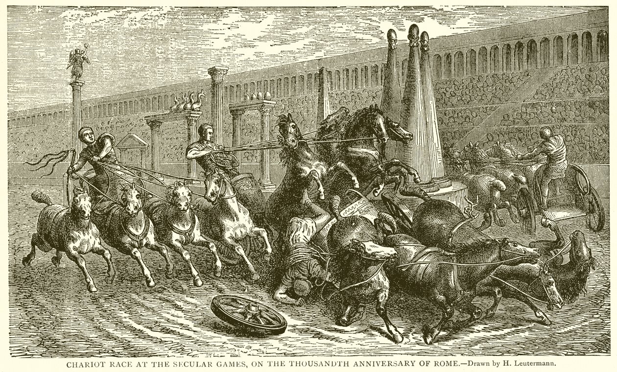 Wagenrace op de wereldlijke spelen, op de duizendste verjaardag van Rome (gravure) door English School