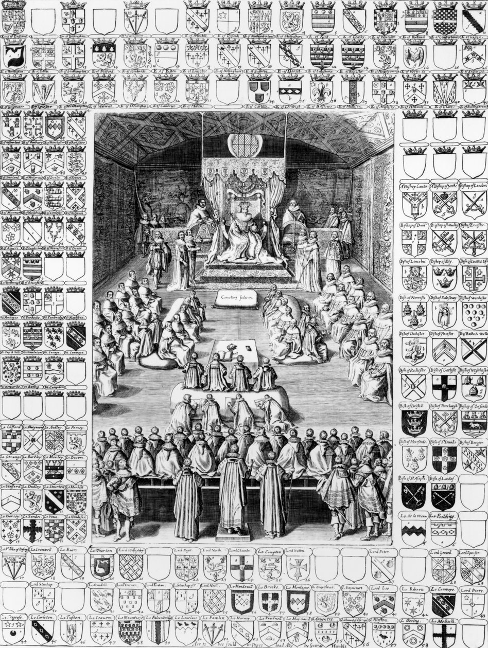 Karel I (1600-49) in het Hogerhuis door English School