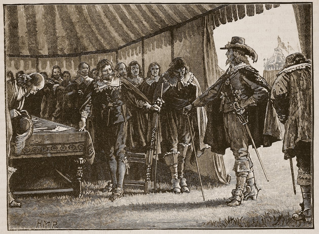 Charles en de Schotse Commissarissen, illustratie uit Cassells Geïllustreerde Geschiedenis van Engeland door English School