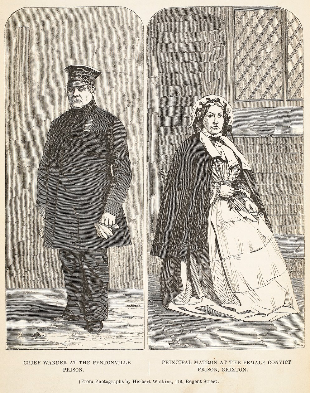 Hoofdopzichter in de Pentonville-gevangenis en hoofdmatrone in de vrouwelijke strafgevangenis in Brixton, illustratie uit The Criminal Prisons of London and Scenes from Prison Life door Henry Mayhew en John door English School