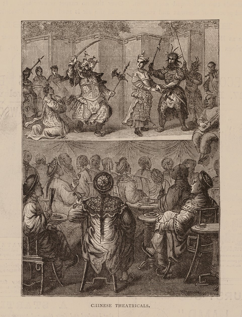 Chinese theatervoorstellingen (gravure) door English School