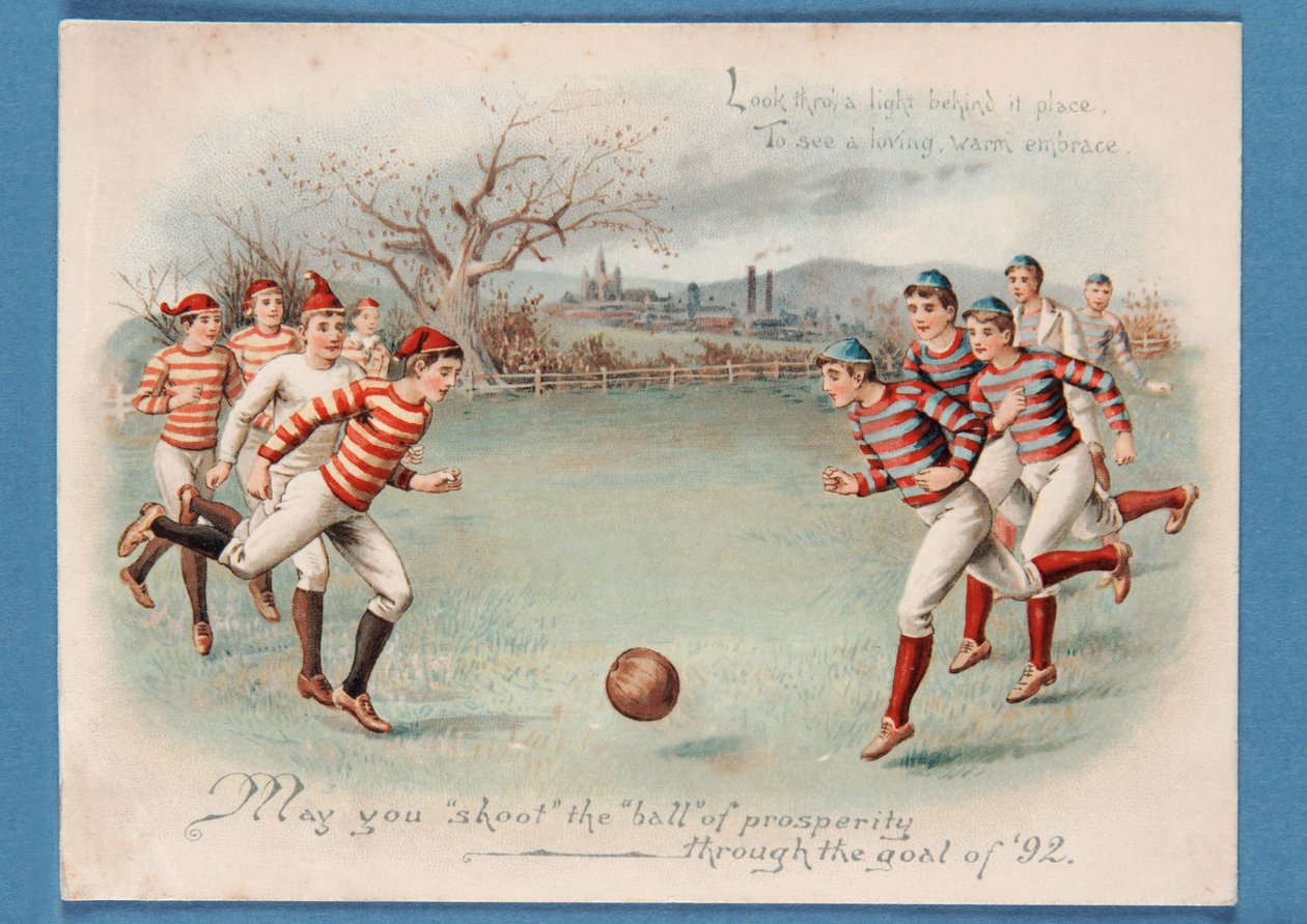 Kerstkaart van een voetbalwedstrijd, 1892 door English School