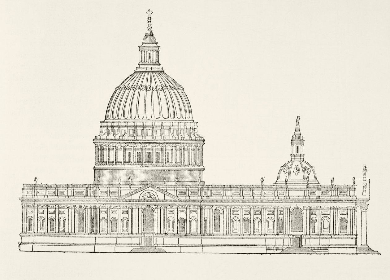 Christopher Wrens eerste ontwerp voor de nieuwe St. Paul