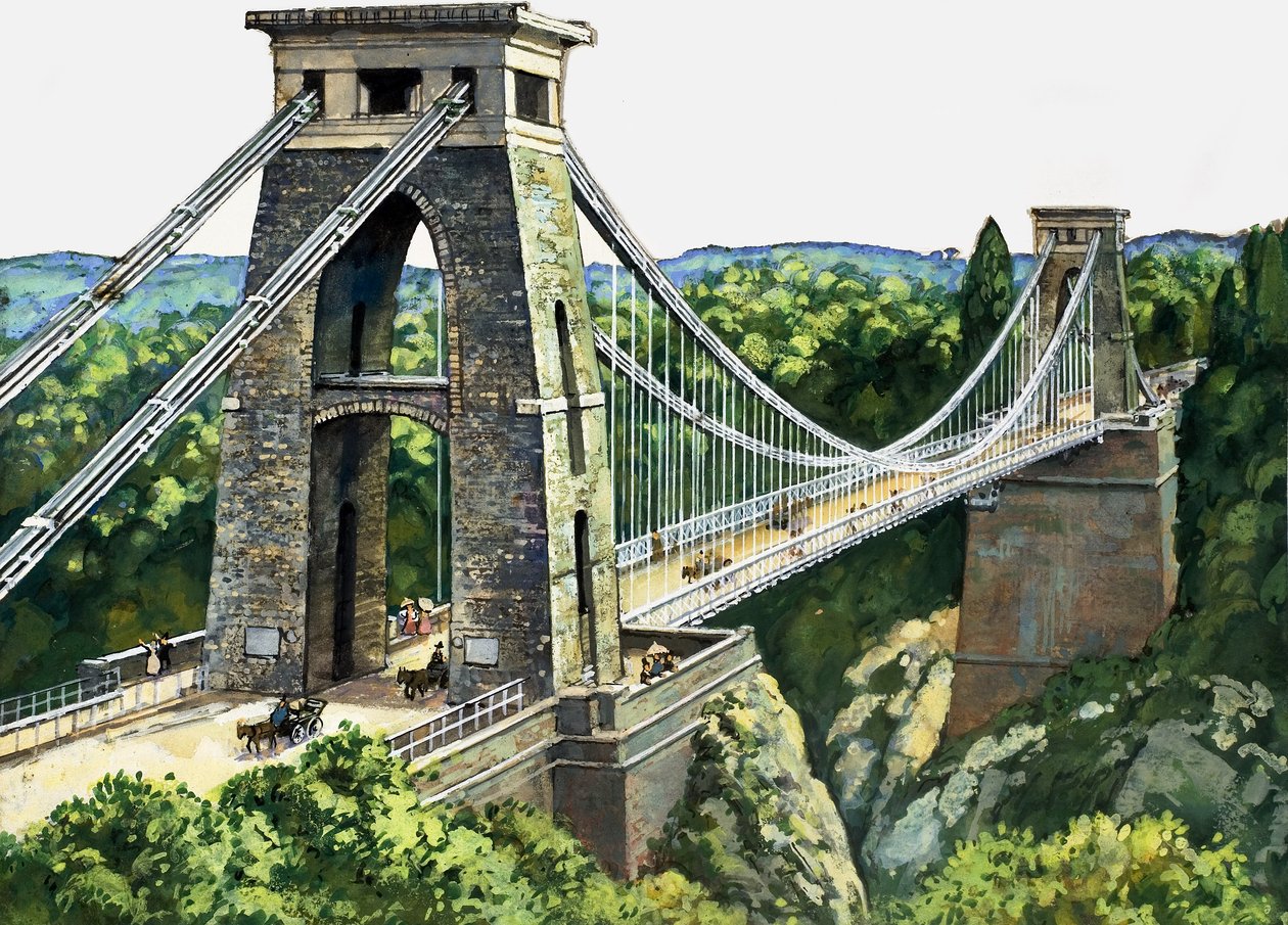 Clifton Suspension Bridge (gouache op papier) door English School