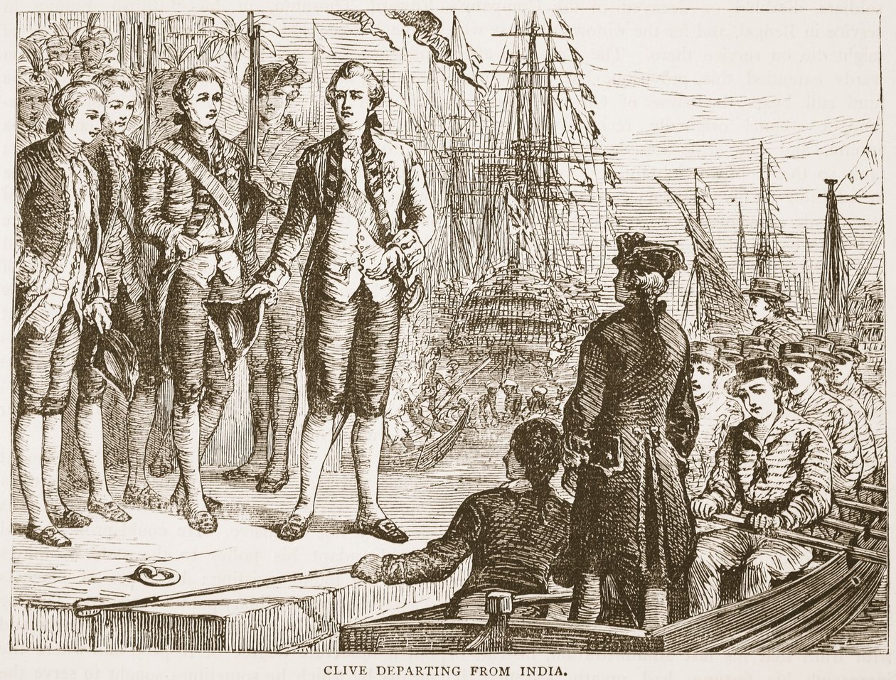 Clive vertrekt uit India, illustratie uit Cassells Geïllustreerde Geschiedenis van India door James Grant, uitgegeven 1879 door English School