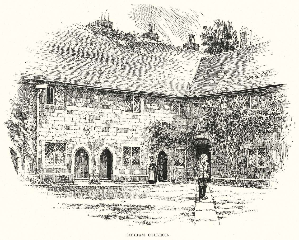Cobham College (gravure) door English School