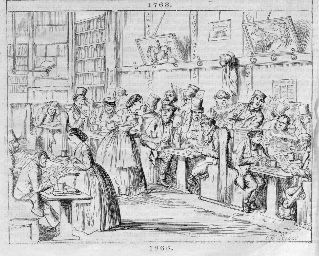 Koffiekamer in 1863, uit London Coffee-Houses Past and Present door English School