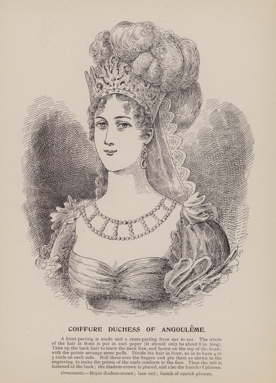 Coiffure hertogin van Angouleme (gravure) door English School