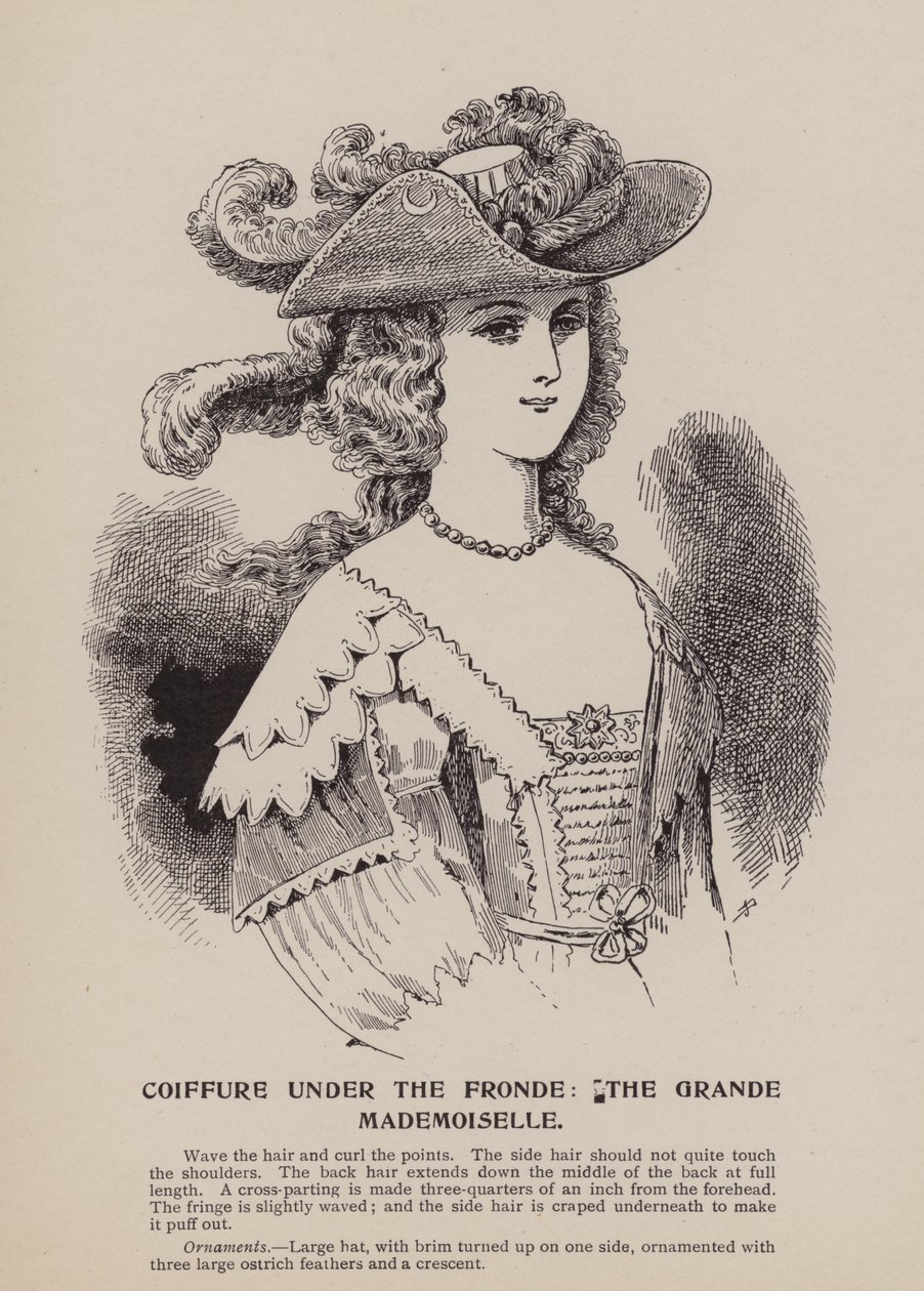 Coiffure onder de Fronde, de Grande Mademoiselle (gravure) door English School