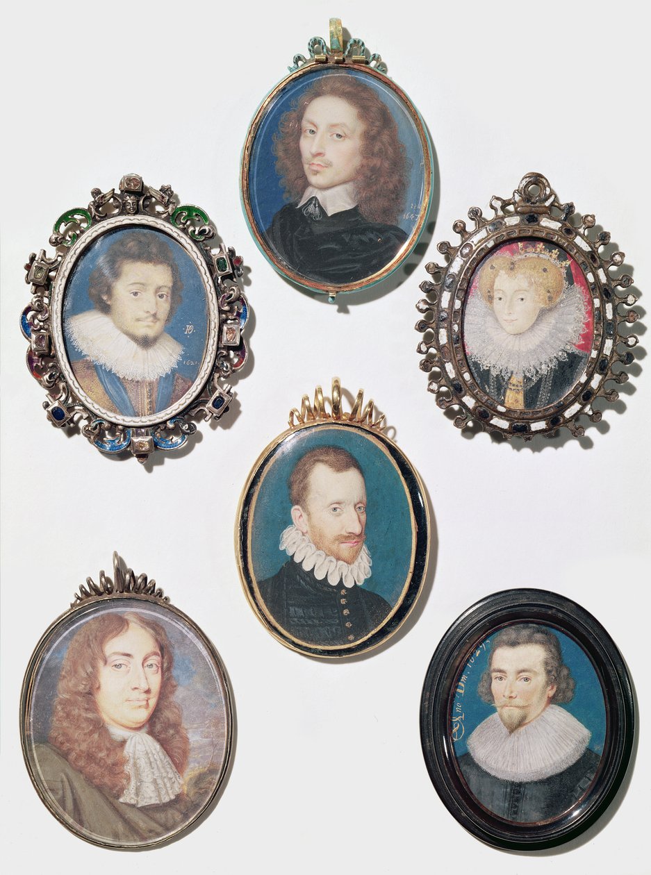 Collectie miniaturen, LtoR, bovenste rij: Frederich V (1596-1632) Keurvorst van de Palts, Koning van Bohemen door English School