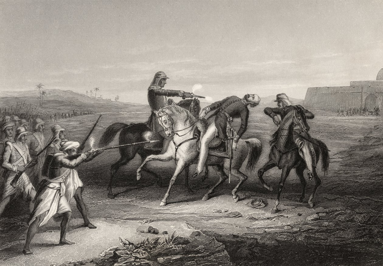 Kolonel John Platt gedood door de muiters in Mhow, 1 juli 1857, uit 
