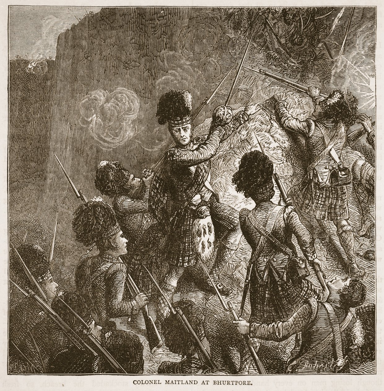 Kolonel Maitland bij Bhurtpore, illustratie uit Cassells Geïllustreerde Geschiedenis van India door James Grant, uitgegeven 1879 door English School