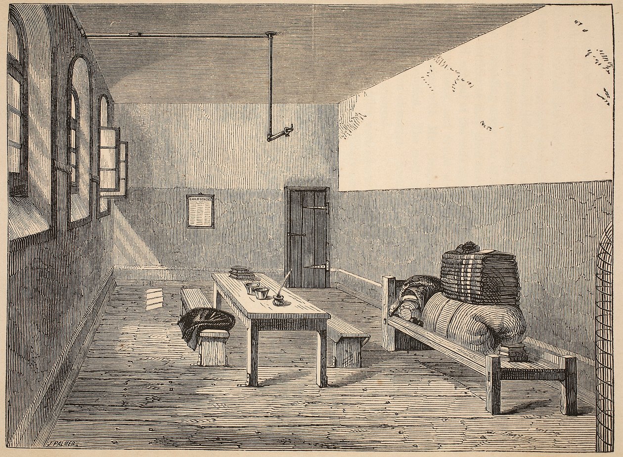 Doodscel, Newgate, illustratie uit The Criminal Prisons of London and Scenes from Prison Life door Henry Mayhew en John Binny, uitgegeven in 1862 door English School