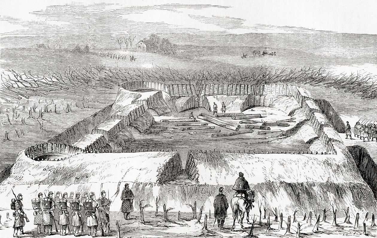 Confederate fortificaties ten noorden van Manassas Junction, uit Ward en Lock