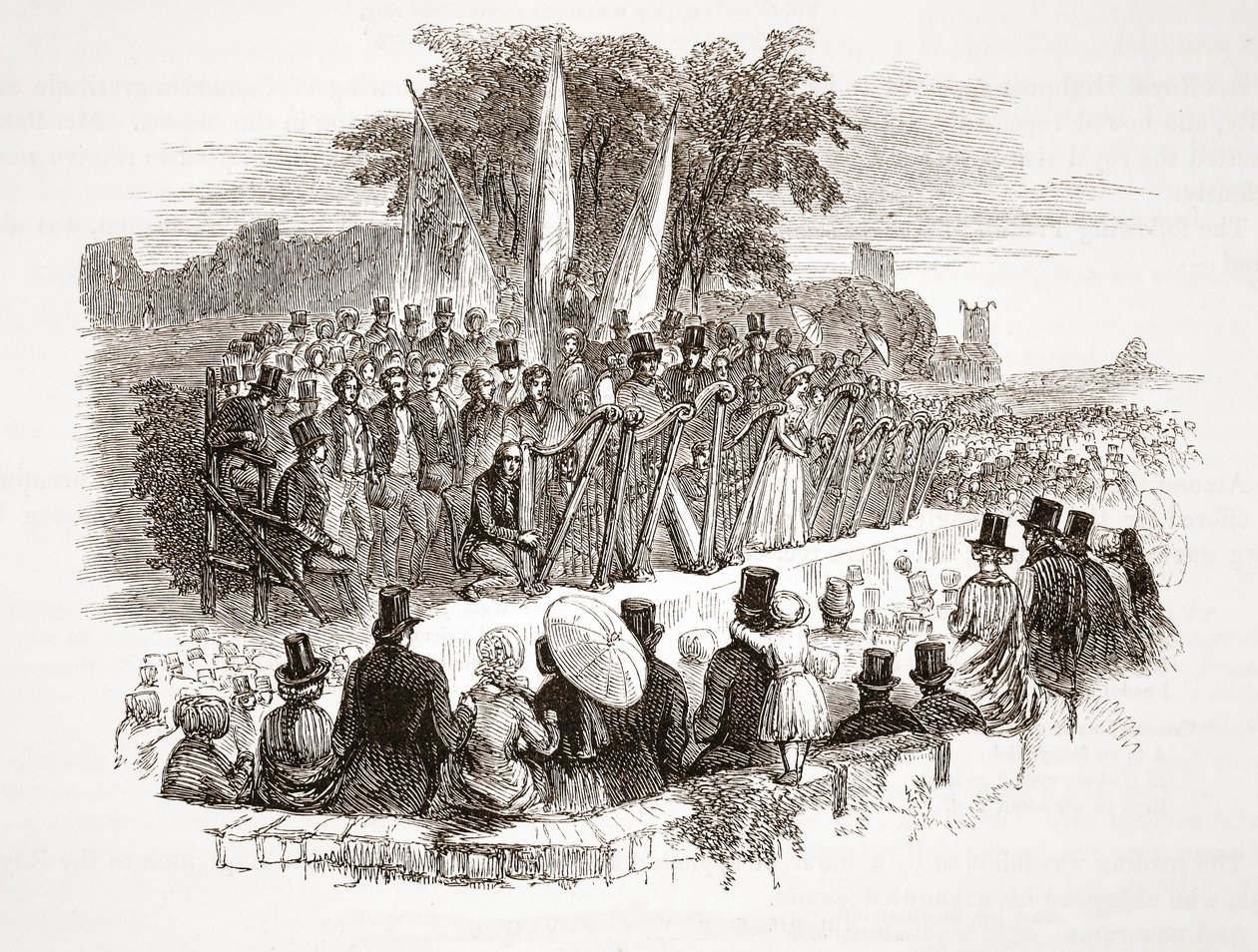 Wedstrijd om de gouden harp op de Royal Denbigh Eisteddfod, voor H.R.H. de hertog van Sussex in 1828 door English School