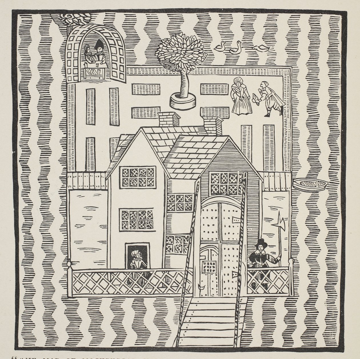 Kopie van de kaart van Mockbeggar Hall, met zijn ligging in het uitgestrekte land genaamd ergens, c.1633, uit de ballade van Roxborough door English School