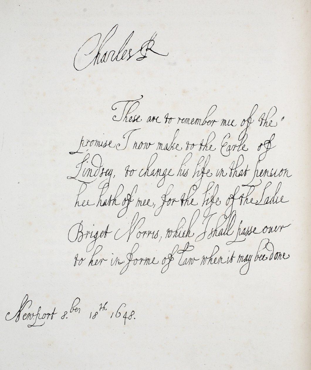 Kopie van een brief geschreven door Karel II, 1648 door English School