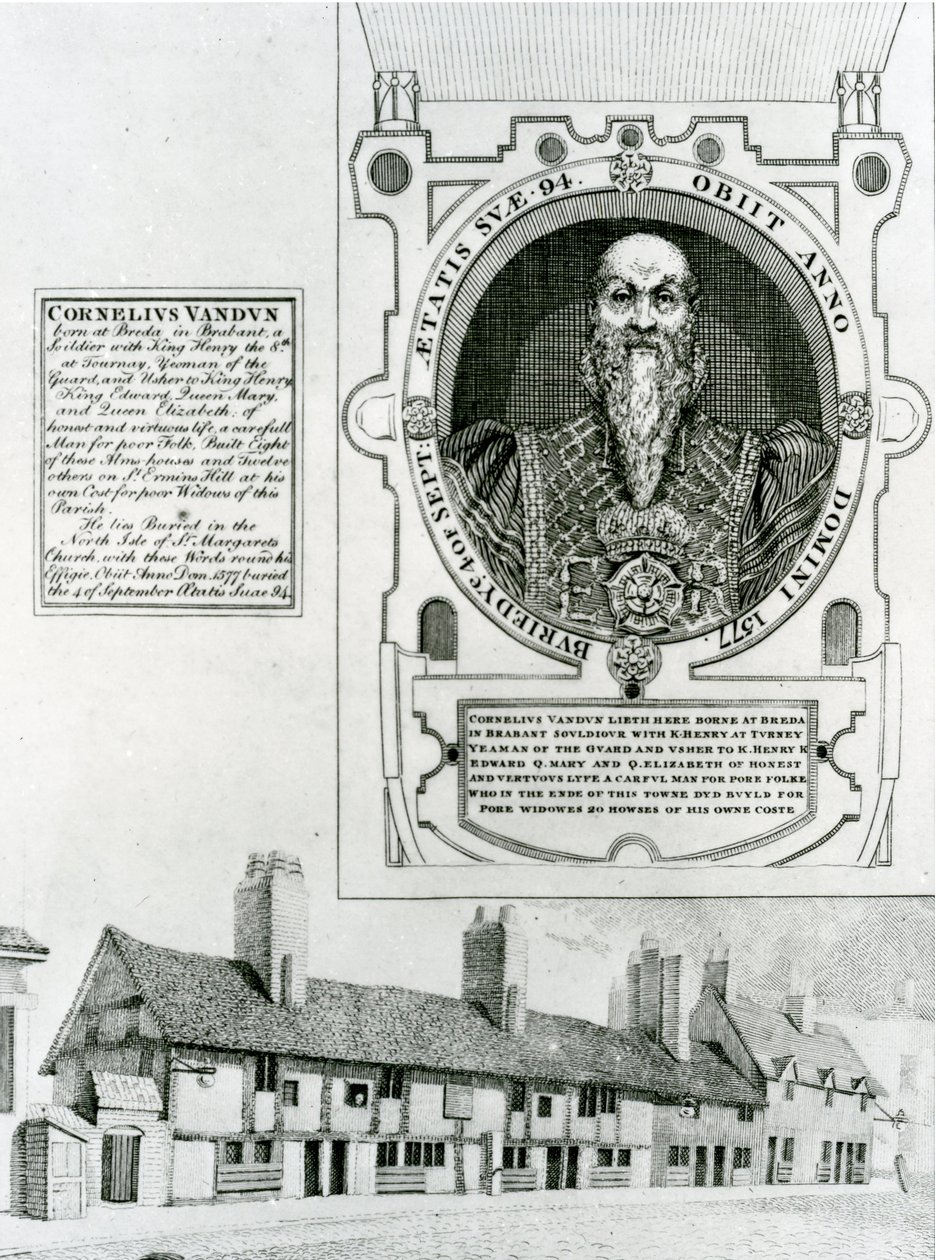 Cornelius Van Dun (1483-1577) Gedenkteken en Armenhuizen door English School
