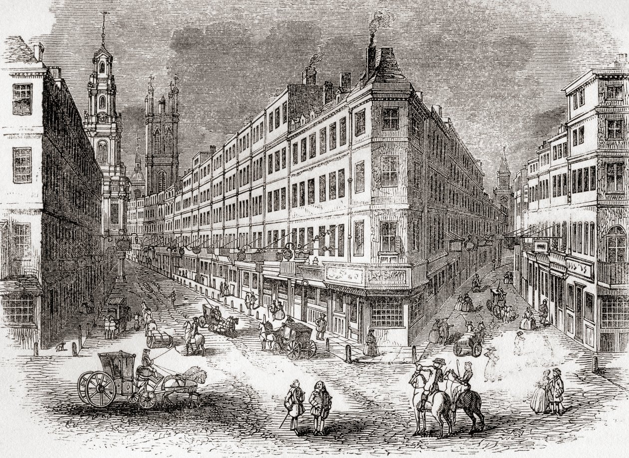 Cornhill, The Exchange en Lombard Street, Londen, Engeland in het midden van de 19e eeuw, uit Old England: A Pictorial Museum, uitgegeven 1847 door English School
