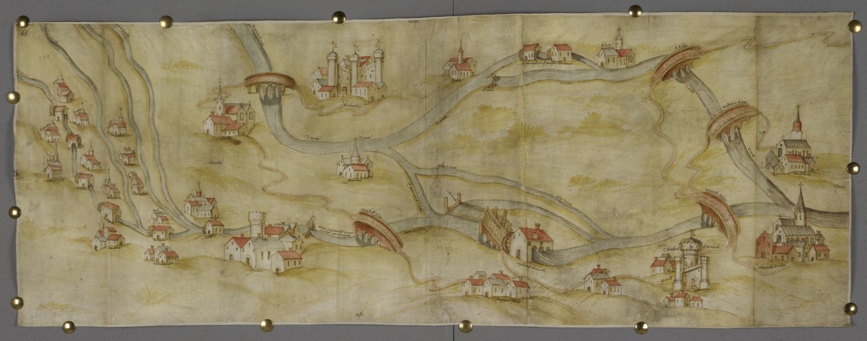 Kaart van de rivier Trent en zijn zijrivieren tussen Nottingham en Newark, c.1540 door English School