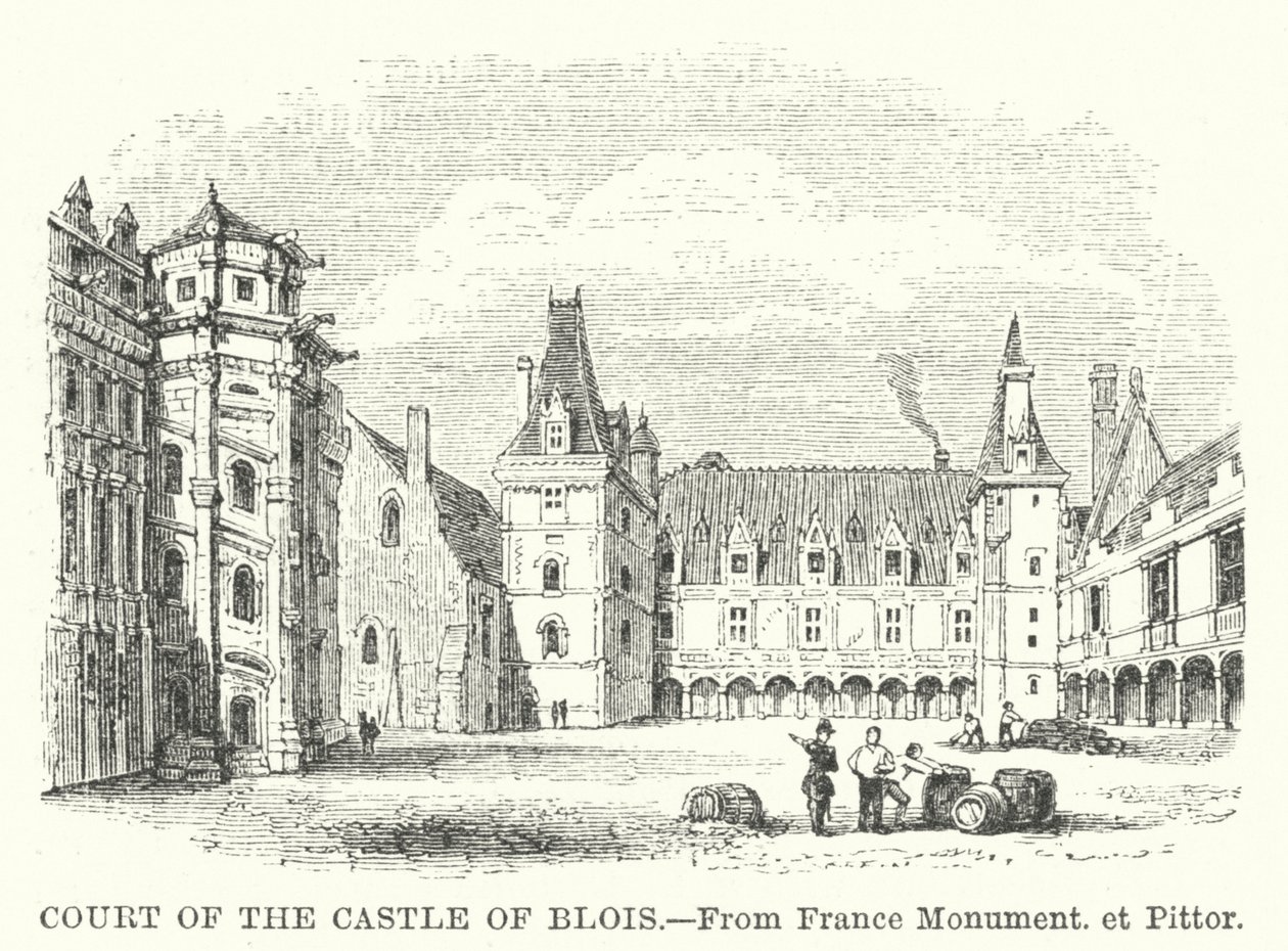 Hof van het Kasteel van Blois (gravure) door English School