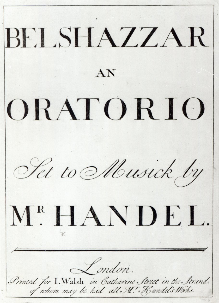 Omslag van de partituur voor Belshazzar door Handel, gepubliceerd in 1745 door English School