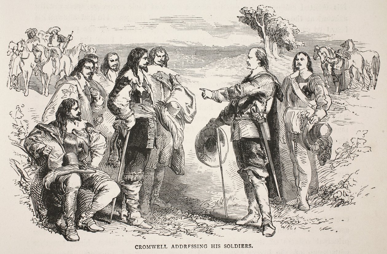 Cromwell spreekt zijn soldaten toe door English School
