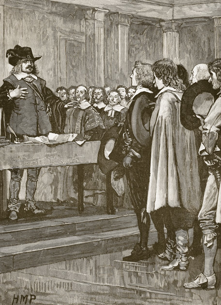 Cromwell weigert de kroon, illustratie uit Cassells Illustrated History of England door English School